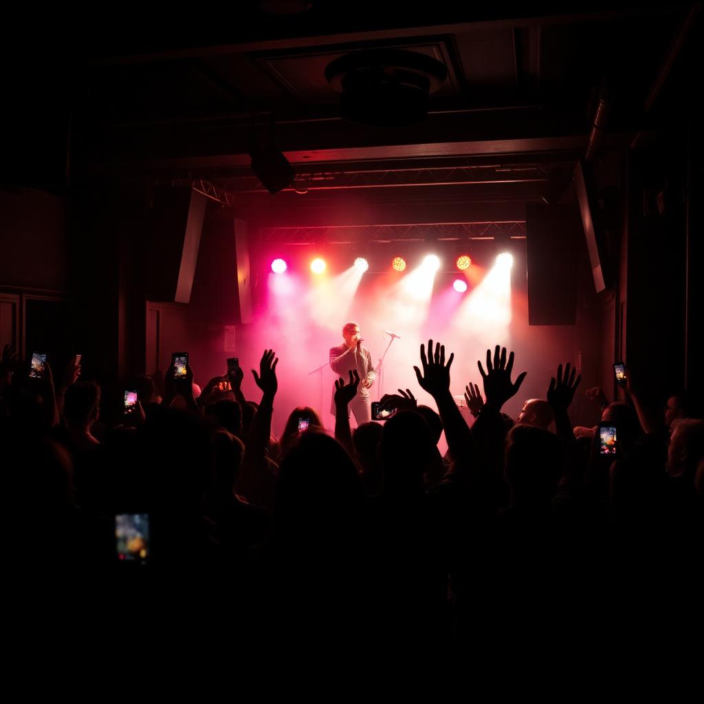 A candlelit audience watching a singer on a warmly lit stage inside a small jazz lounge.